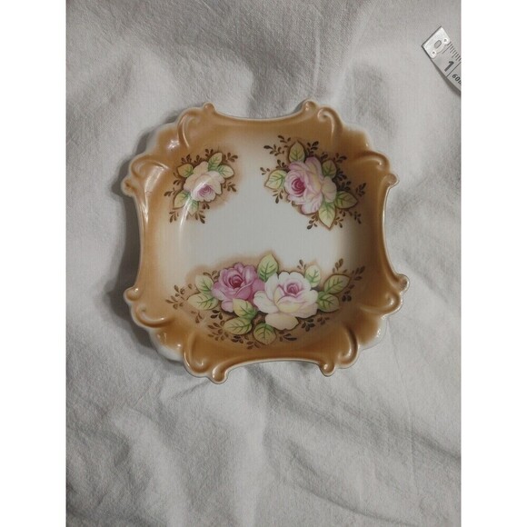 Vintage Ucagco Ceramic Rose candy trinket dish Japan 7 inches scalloped edge - Picture 1 of 7